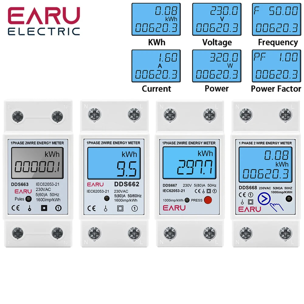 Single Phase LCD Digital Energy Meter Reset Zero kWh Voltage Current Power Consumption Counter Electric Wattmeter 220V Din Rail