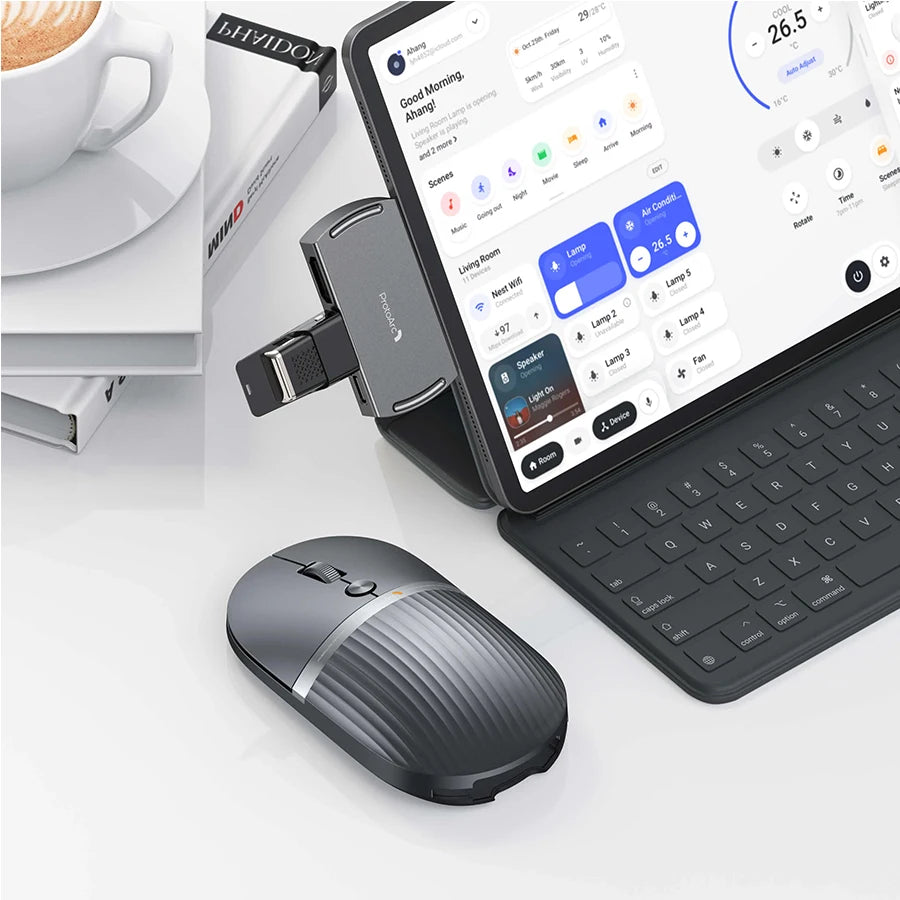 ProtoArc USB C Bluetooth Wireless Mouse Multi-device Rechargeable Laptop HubMouse with USB C Hub Portable Slient Computer Mice