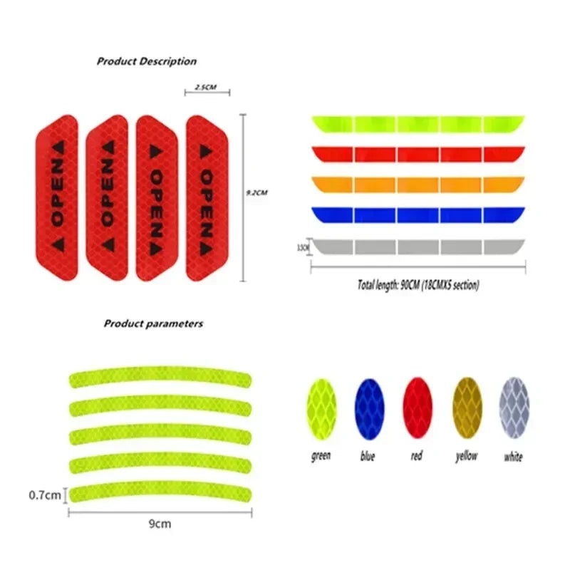 Car Wheel Hub Reflective Stripes Door Safety Opening Warning Sticker Auto Rear Warning Reflective Tape Car Accessories Gadget