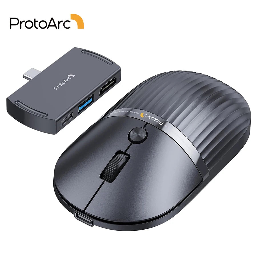 ProtoArc USB C Bluetooth Wireless Mouse Multi-device Rechargeable Laptop HubMouse with USB C Hub Portable Slient Computer Mice