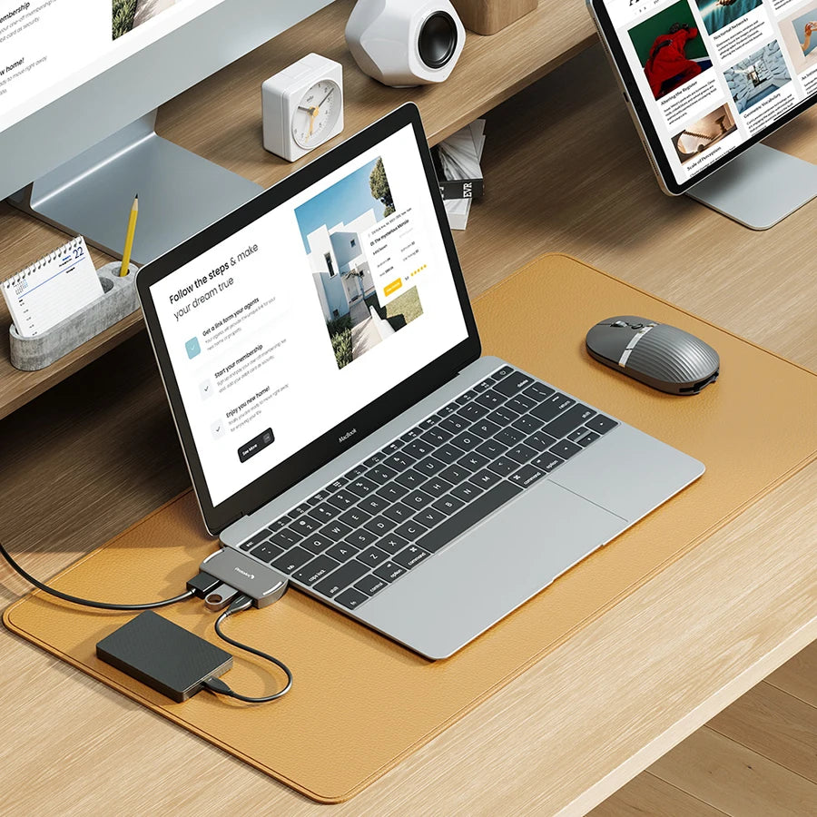 ProtoArc USB C Bluetooth Wireless Mouse Multi-device Rechargeable Laptop HubMouse with USB C Hub Portable Slient Computer Mice